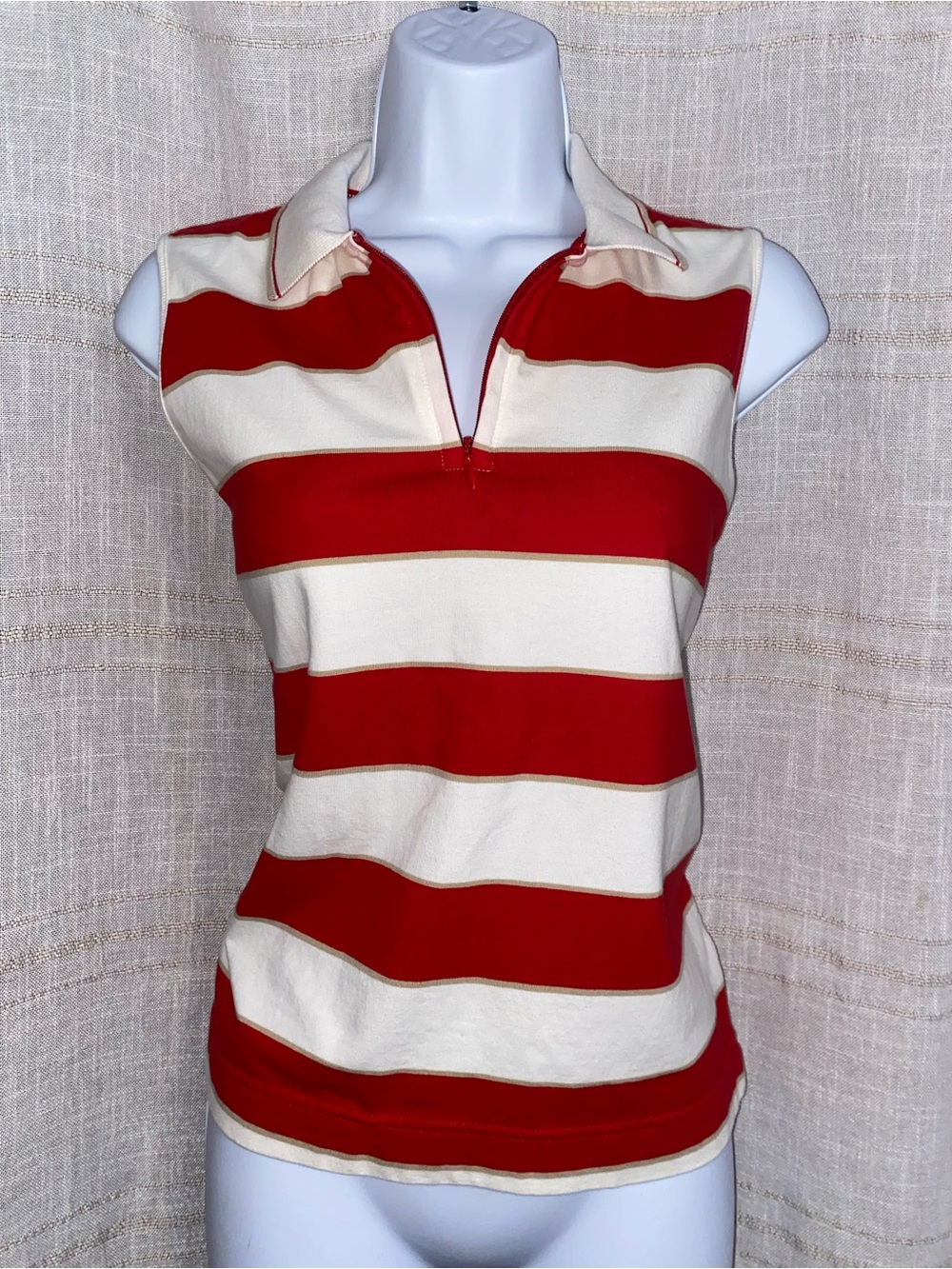 LizGolf by Liz Claiborne Sleeveless Polo Shirt Red White Striped